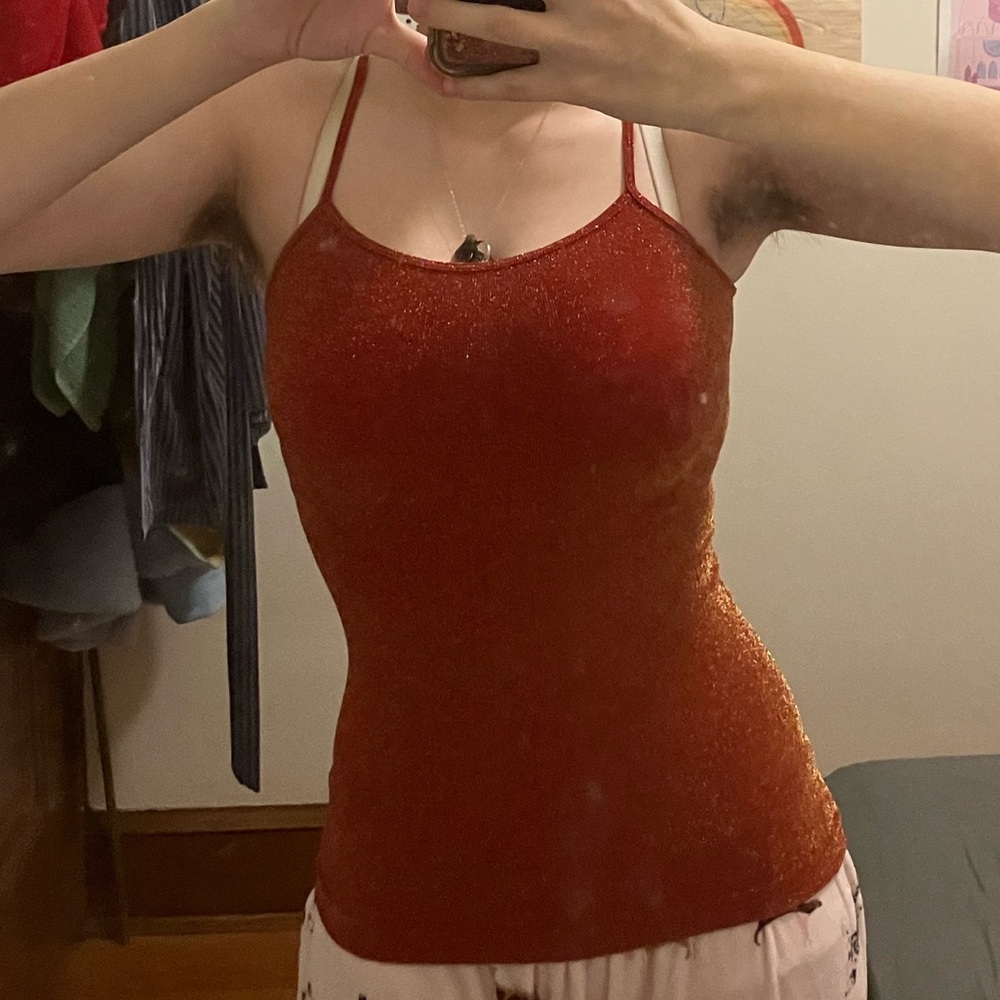 Sexy red glitter tank y2k